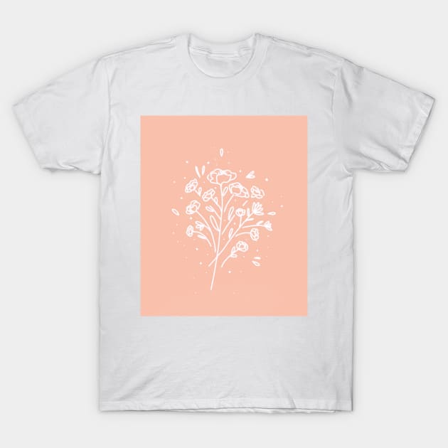 Small line art flowers peach T-Shirt by GinaaArts